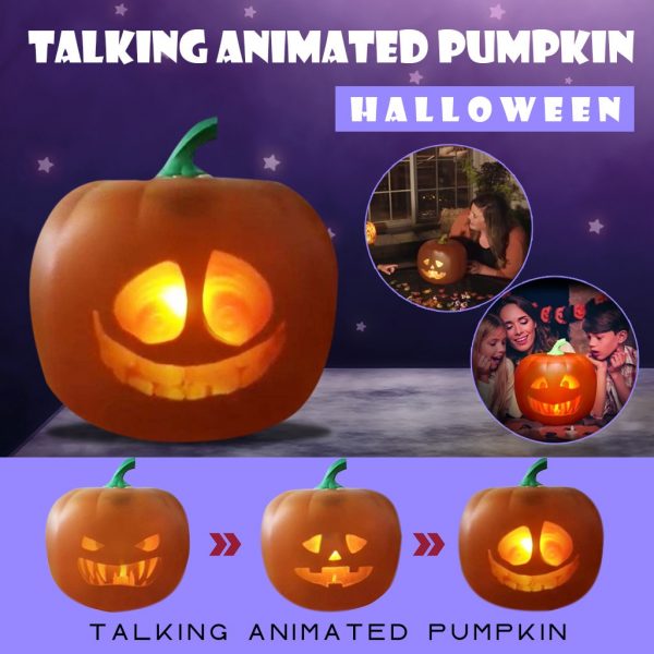 Halloween Electric Pumpkin Projection Lamp Toy Halloween Talking Animated Pumpkin with Built-In Projector & Speaker 3-In-1